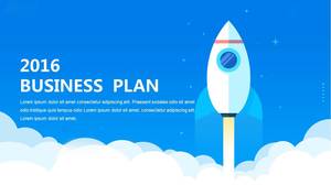 Blue and green simple and fresh small rocket business style PPT template