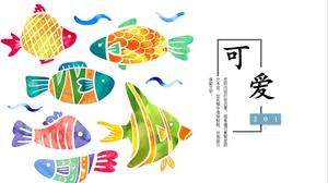 炫彩可愛魚背景主題卡通圖畫書ppt模板