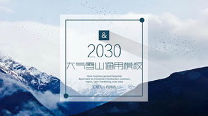 Business PPT template with blue atmospheric snow mountain background
