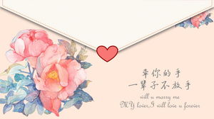 Love album PPT template with retro watercolor rose envelope background
