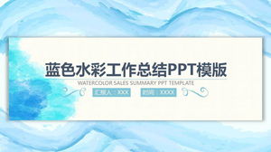 Modello PPT di riepilogo del lavoro di vendita di sfondo blu acquerello