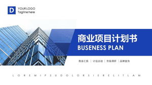 Modello PPT del piano aziendale con sfondo blu dell'ufficio