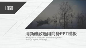 Template PPT presentasi bisnis latar belakang danau perahu elegan abu-abu