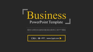 Template PPT laporan bisnis sederhana dengan latar belakang hitam dan desain tepi lingkaran kuning