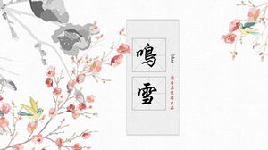 Lindas flores de tinta e pássaros de fundo modelo PPT estilo chinês download grátis