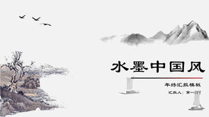 Zarif mürekkepli manzara arka planına sahip klasik Çin tarzı PPT şablonu