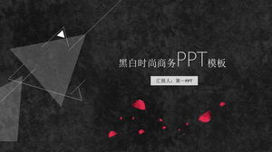 검은 오일 브러시 스트로크 꽃잎 삼각형 배경 아트 패션 PPT 템플릿