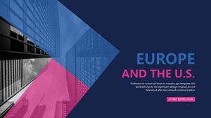 Modello PPT di affari europei e americani con design piatto in polvere blu