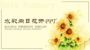 Template PPT seni yang indah dengan latar belakang bunga matahari cat air