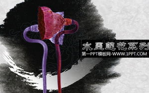 墨蓮花蓮花背景的古典中國風PPT模板