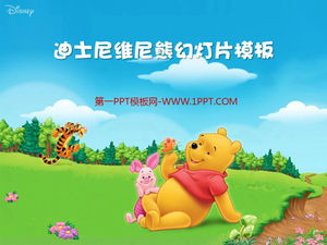 Cartoon slideshow template with cute disney winnie the pooh background
