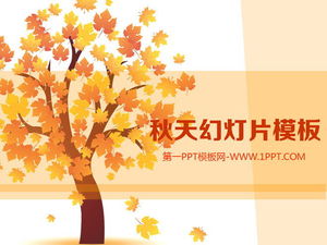 Templat slideshow bertema musim gugur dengan latar belakang daun maple maple kartun
