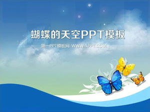 Butterfly background under the blue sky and white clouds PowerPoint Template Download