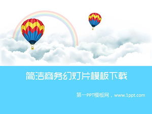 Einfache Heißluftballon-weiße Wolke-Regenbogen-Hintergrund-Karikatur-PowerPoint-Vorlage