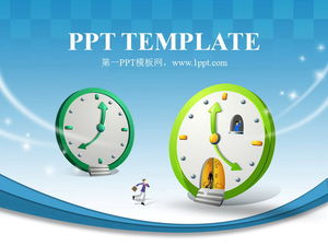 Download de modelo de PPT de desenho animado coreano com fundo de relógio de desenho animado