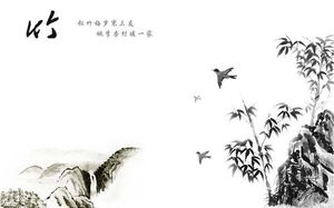 흑백 대나무 종달새 배경 중국 스타일 파워 포인트 템플릿
