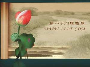 Lotus scroll PPT-Vorlage im klassischen chinesischen Stil herunterladen