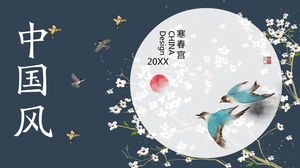 Flores e pássaros requintados modelo PPT estilo chinês download gratuito