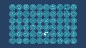 60 editable simple line PPT icons in blue