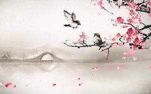 Immagine classica PPT del ponte dell'arco dell'uccello della pesca rosa