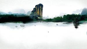 Тушь пейзажная живопись в китайском стиле PPT фоновое изображение