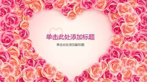 粉红玫瑰组成心形PPT背景图片