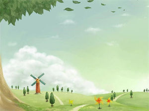 漫画の田舎の牧歌的な風景PPT背景画像