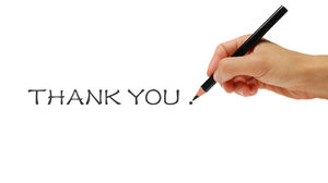 Hand holding pencil to write PPT thank you picture