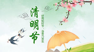 Wiosna Peach Blossom Jaskółka Qingming Festiwal PPT Szablon