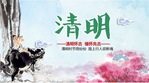 Hirtenjunge, der auf die PPT-Vorlage für das Qingming-Festival im Dorf Xinghua zeigt