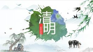 Plantilla ppt de cursos temáticos del Festival de Qingming de estilo chino fresco pequeño