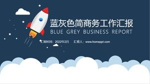 Plantilla ppt de informe de trabajo comercial simple azul y gris pequeño cohete