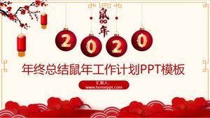 Atmosferyczny świąteczny czerwony Spring Festival tematem podsumowanie roku na koniec roku szablonu planu pracy szczura ppt