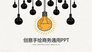 Modelo de ppt geral de relatório de negócios de ventilação de desenho animado de imagem principal de lâmpada pintada à mão criativa
