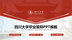 Geometrik stil şenlikli kırmızı Sichuan Üniversitesi tez savunma ppt şablonu