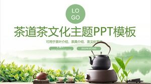Modello ppt di tema della cultura del tè della cerimonia del tè della cerimonia del tè del tè della primavera del verde della primavera