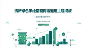 Ilustrasi hijau segar yang dilukis dengan tangan, templat ppt laporan kerja akhir tahun keuangan