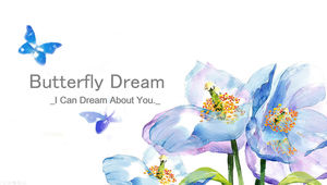 Bunga warna cerah biru dan ungu lukisan cat air template ppt gaya segar dan indah kecil