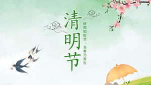Şeftali çiçeği bahar meltemi yutmak küçük taze Çin tarzı Qingming Festivali ppt şablonu