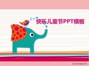Los pájaros y los elefantes juegan felices - plantilla ppt del Día del Niño de diseño de estilo de ilustración