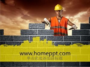 Muncitorii din construcții pun cărămizi - șablon ppt pentru ziua muncii 5.1