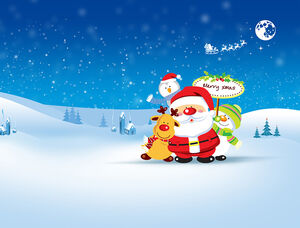 Мультяшный Санта, северный олень, снеговик - красивый векторный снежно-голубой рождественский шаблон п.п.
