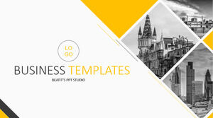 Gray and yellow color matching fashion simple work report summary practical business ppt template