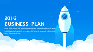 Cartoon small rocket straight into the sky with waves creative flat work plan ppt template