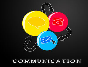 SMS telepon email industri komunikasi modern template ppt berwarna-warni