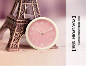 エッフェル塔時計ピンクの暖かいpptテンプレート