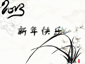 Feliz ano novo - modelo de ppt do festival da primavera estilo chinês de peônia de tinta