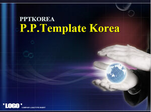 Grid gelembung dunia Korea biru klasik template dinamis PPT bisnis