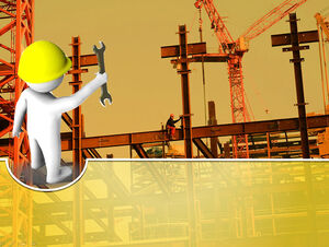 villano 3D sosteniendo una llave inglesa en la plantilla ppt de construcción de la industria de la construcción