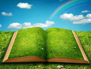 Every page of an open book is green - environmental protection ppt template